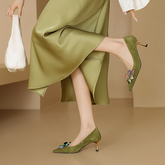 Celia Women's Pointed Toe Flower Leather Pumps